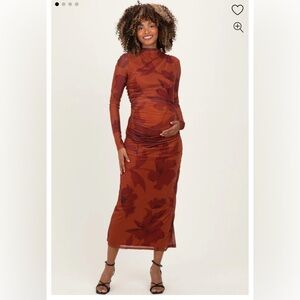 Rust floral mesh maternity dress